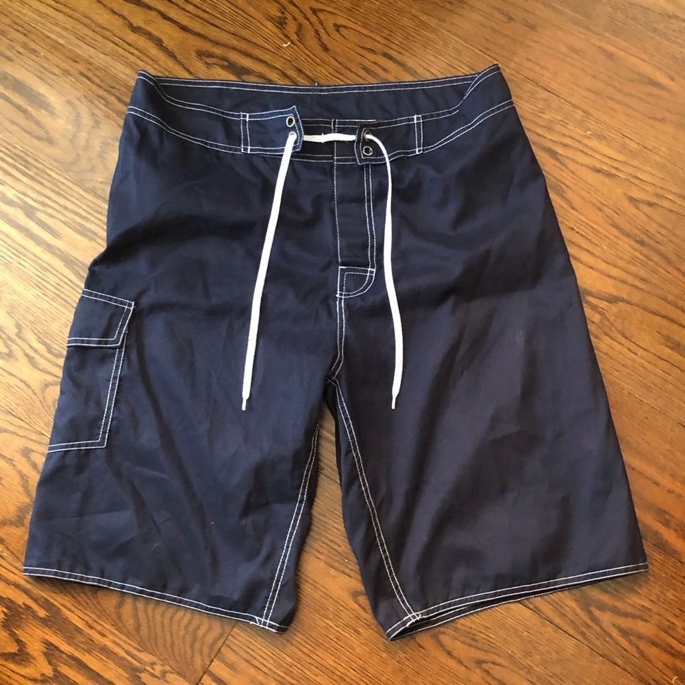 Mens Navy Blue Board Shorts With Mesh Liner Sz 34 NWOT